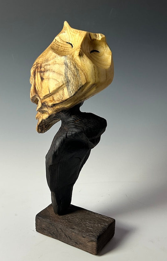 "PERCHED IN TWILIGHT II" HAND CARVED WOOD SCULPTURE