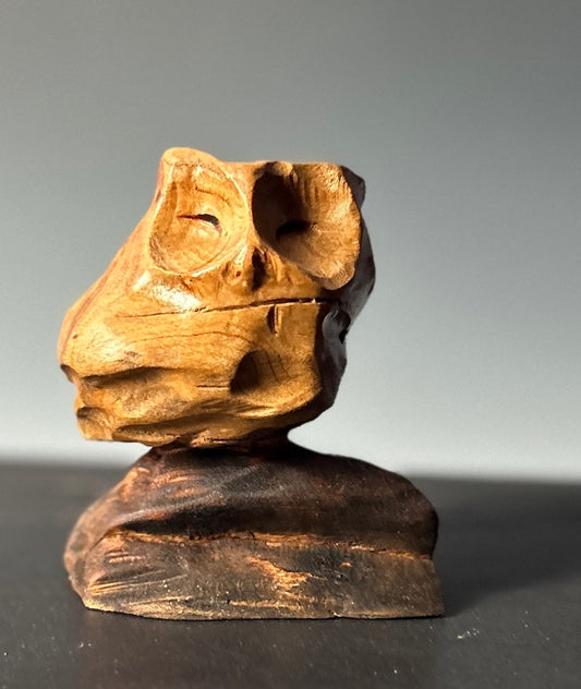 "CHERRY OWL" HAND CARVED WOOD SCULPTURE