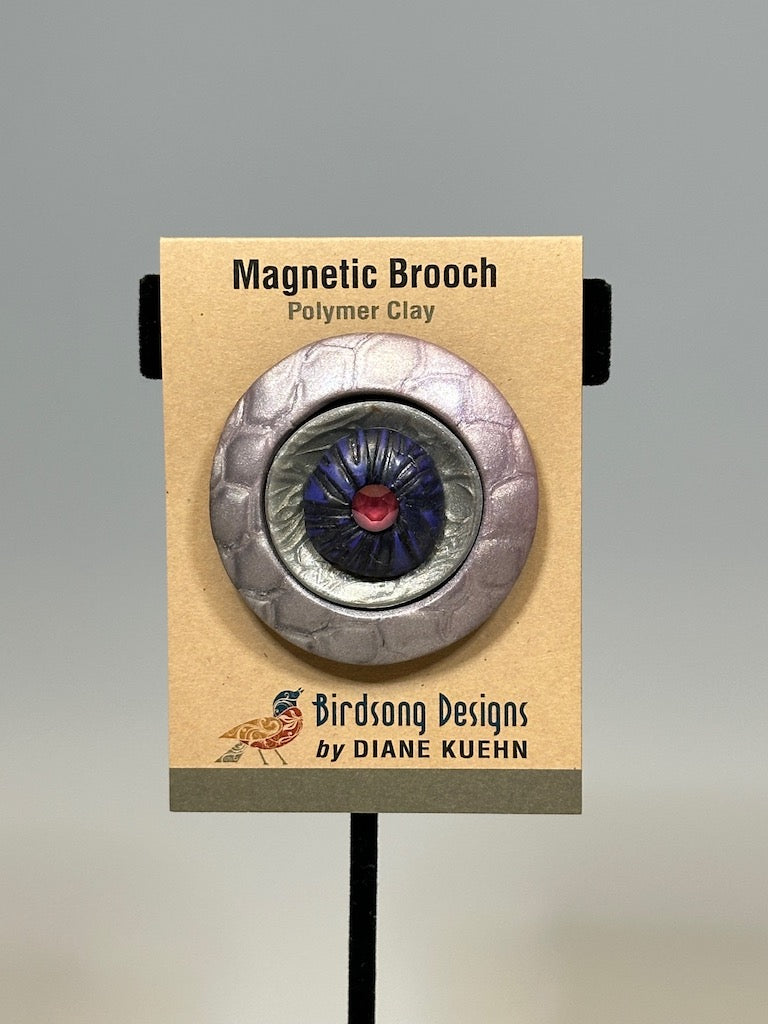 ROUND POLYMER CLAY MAGNETIC BROOCH WITH CRYSTAL CENTER PCB697