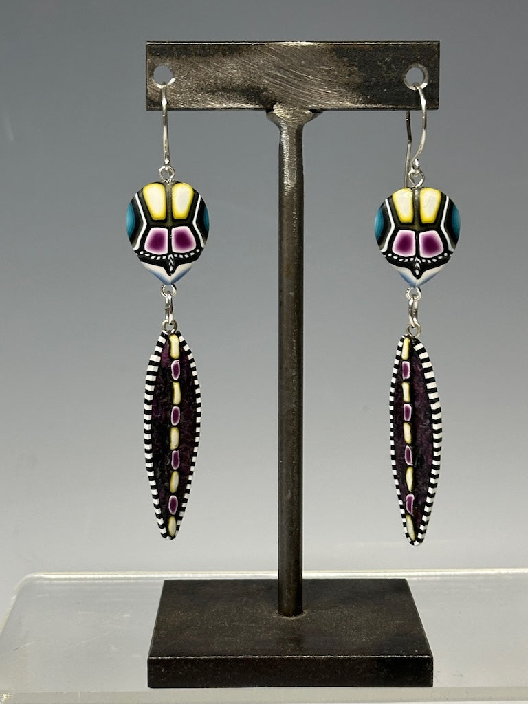 MULTI COMPONENT POLYMER CLAY STATEMENT EARRINGS WITH STERLING SILVER WIRES DKPCE738