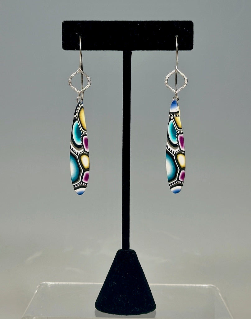 MULTI COMPONENT POLYMER CLAY DANGLE EARRINGS WITH STERLING SILVER EAR WIRES PCE815