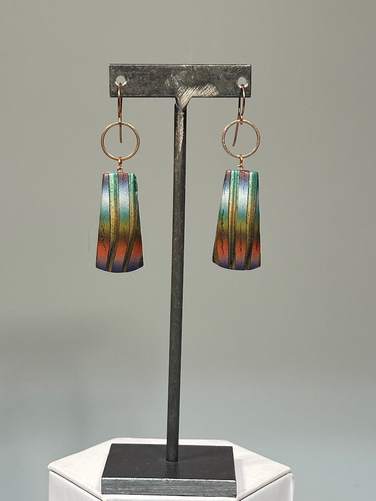 MULTI COMPONENT POLYMER CLAY EARRINGS ON COPPER CIRCLES AND EAR WIRES PCE846