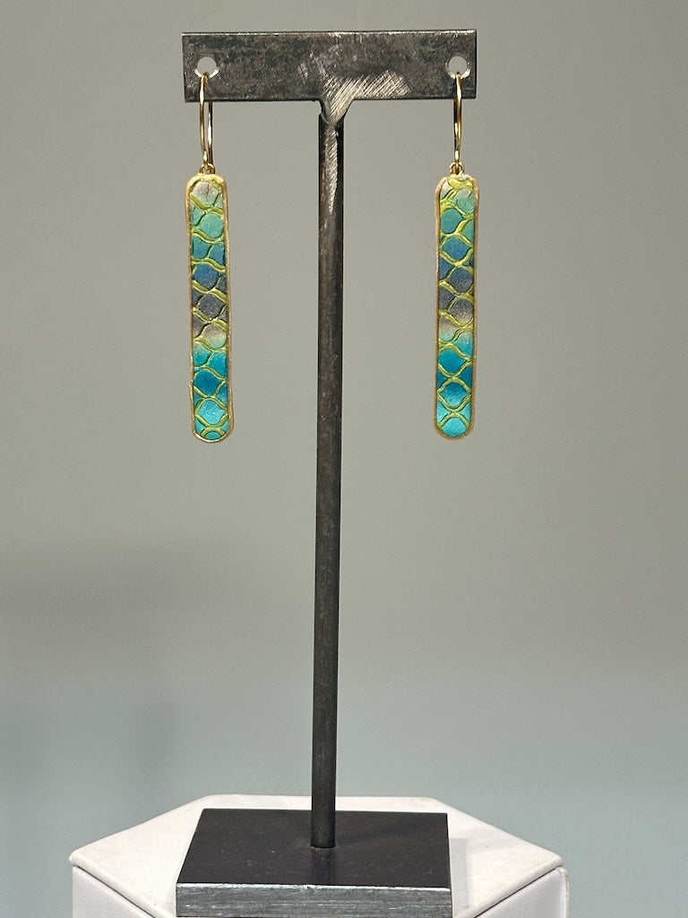 LONG NARROW POLYMER CLAY EARRINGS ON BRONZE EAR WIRES PCE848