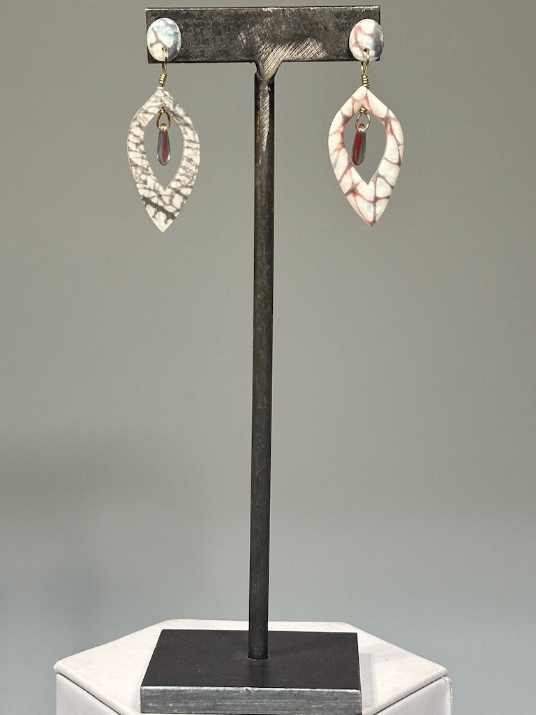 MULTI COMPONENT POLYMER CLAY GOLD PLATED STUD EARRINGS WITH CHEQUE BEAD CENTER DANGLE PCE862