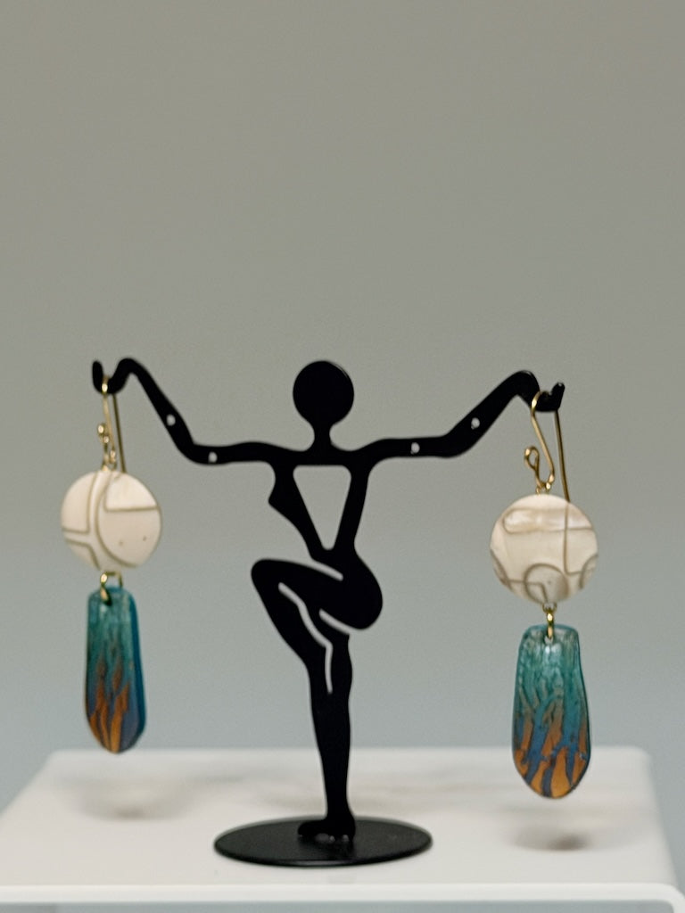 MULTI COMPONENT DROP POLYMER CLAY EARRINGS ON BRONZE EAR WIRES PCE906