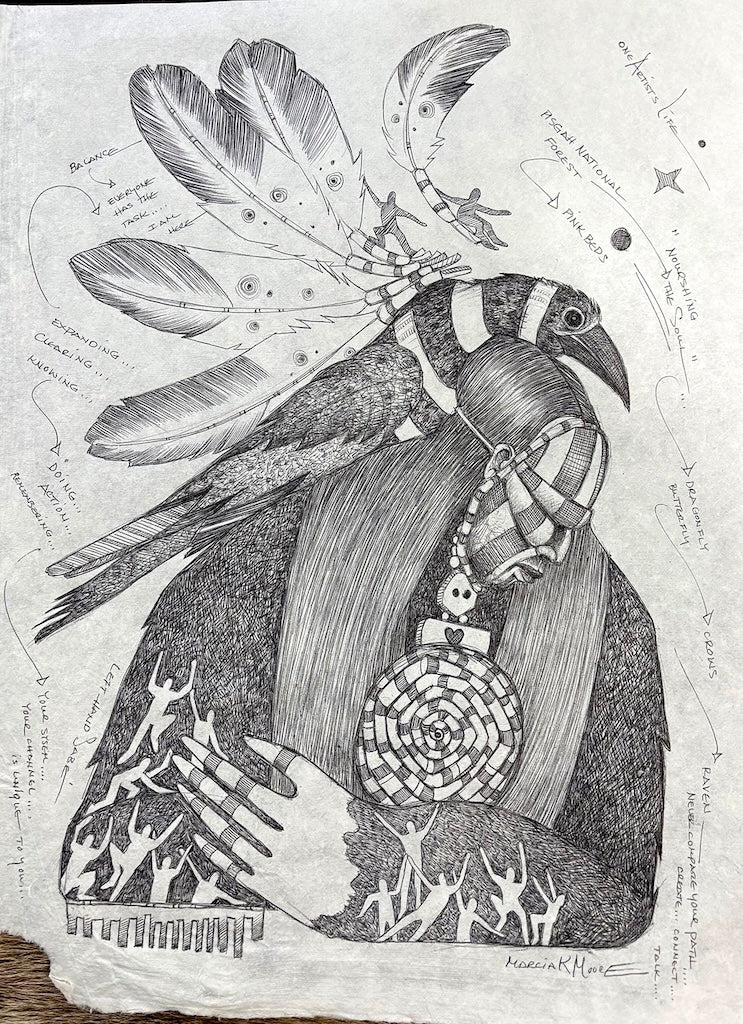 "NOURISHING THE SOUL" INK PEN ON HANDMADE PAPER/FRAMED