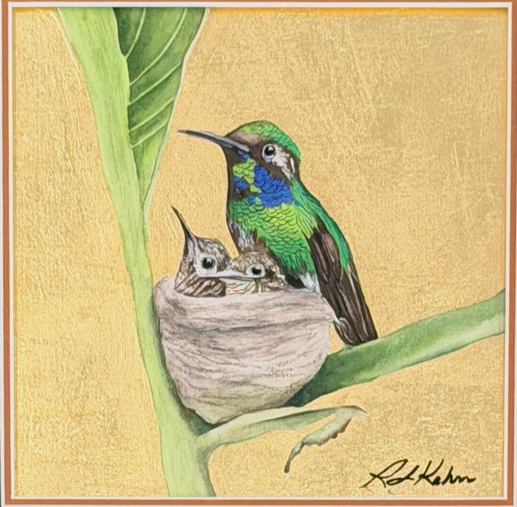 "LITTLE JEWEL OF THE FOREST 30" ORIGINAL WATERCOLOR WITH GOLD LEAF/FRAMED