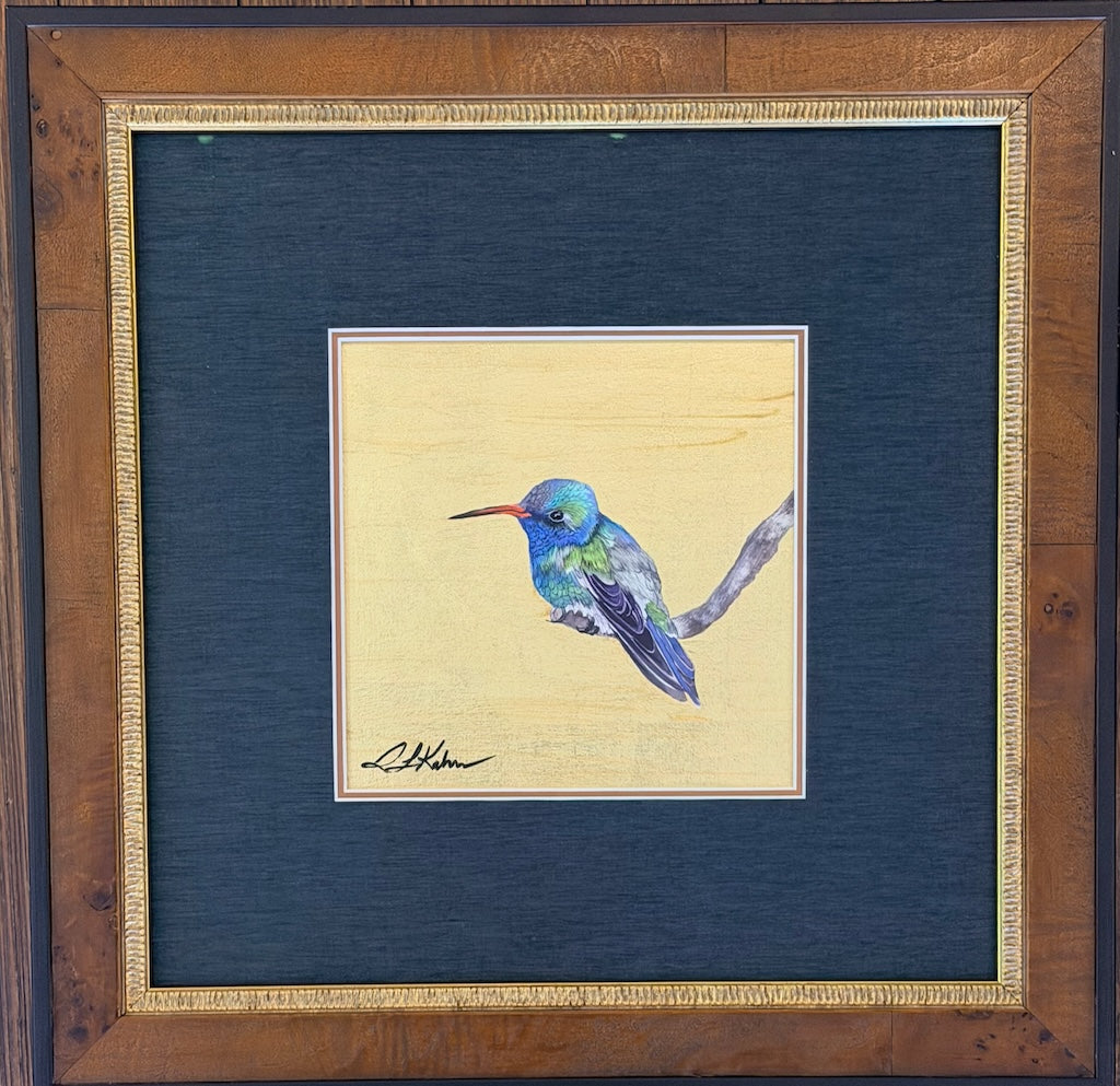 "LITTLE JEWEL OF THE FOREST 33" ORIGINAL WATERCOLOR WITH GOLD LEAF/FRAMED
