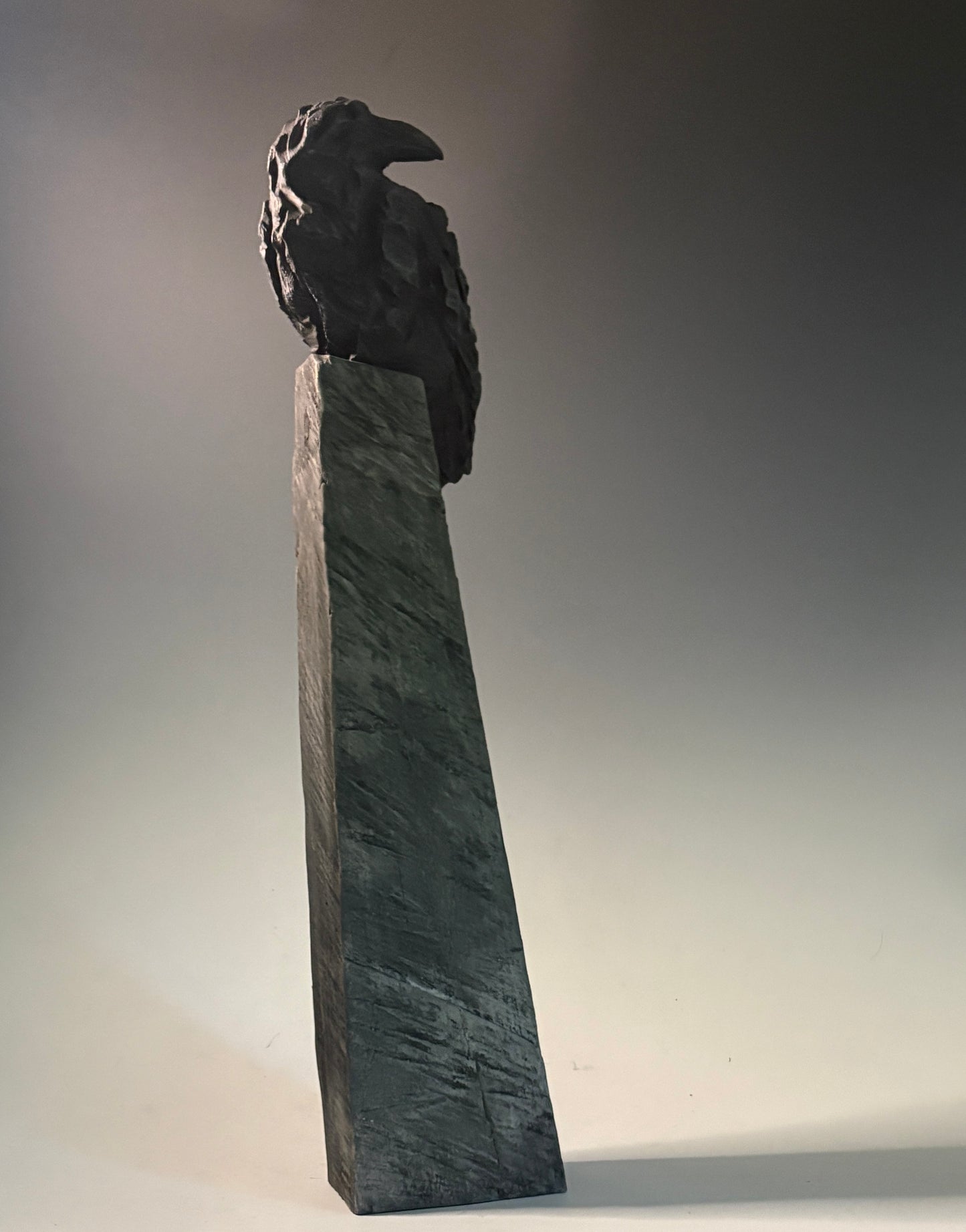"RAVEN'S INSIGHT" HAND CARVED WHITE PINE WITH CHALK PAINT SCULPTURE
