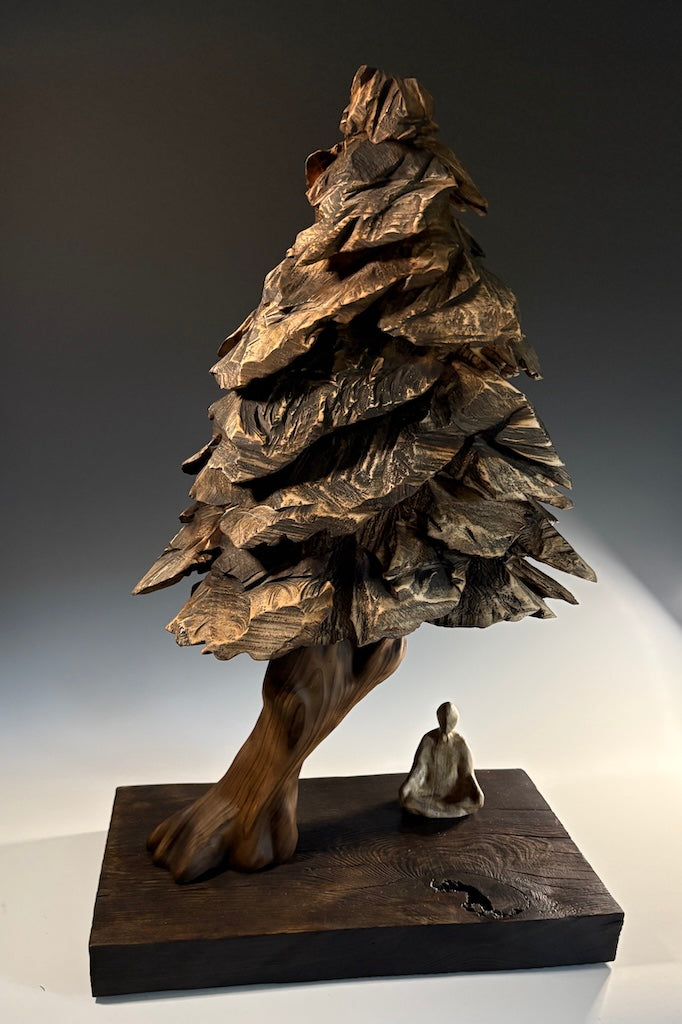"REFLECTION" WHITE PINE AND MAPLE HAND CARVED WOOD SCULPTURE
