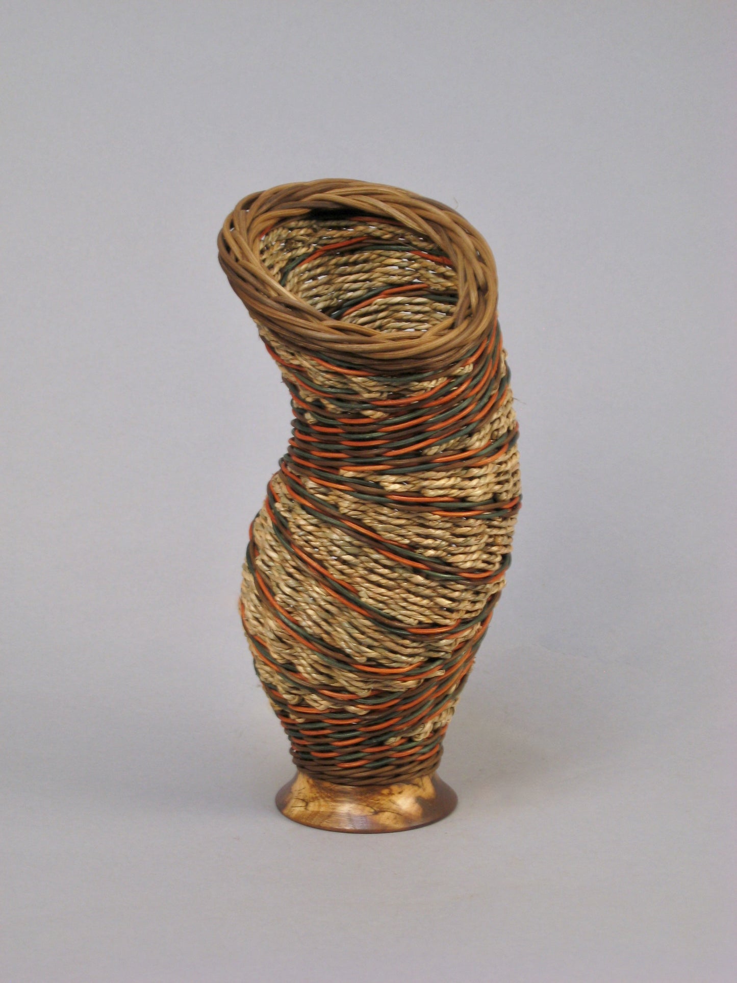 RUSTY TWISTER MIXED MEDIA BASKETRY WITH WALNUT BASE