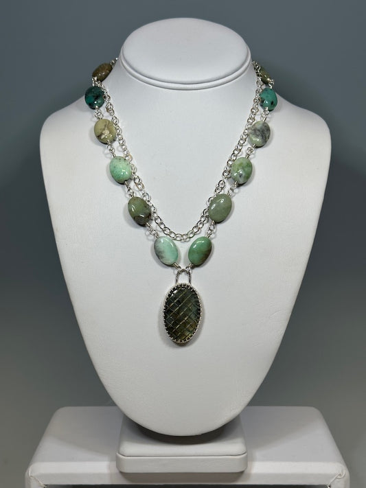 PERUVIAN OPAL, LABRADORITE AND  STERLING SILVER NECKLACE N3051
