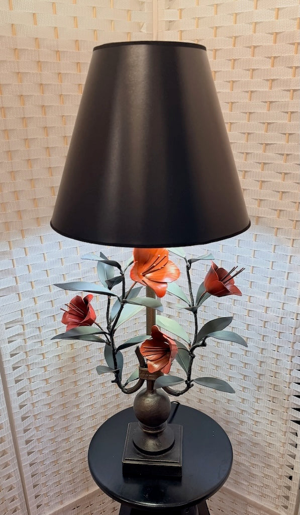 RED FLOWER HAND FORGED METAL LAMP