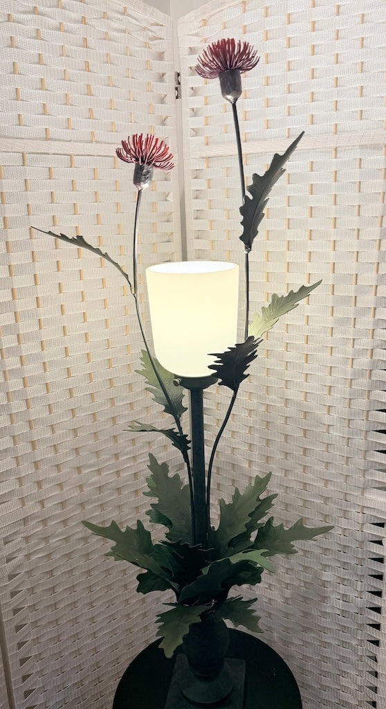 THISTLE FIELD STUDY HAND FORGED METAL LAMP WITH FROSTED SHADE