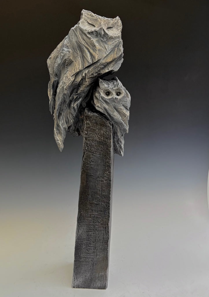 "SHELTER VIII" HAND CARVED WHITE PINE SCULPTURE WITH CHALK PAINT