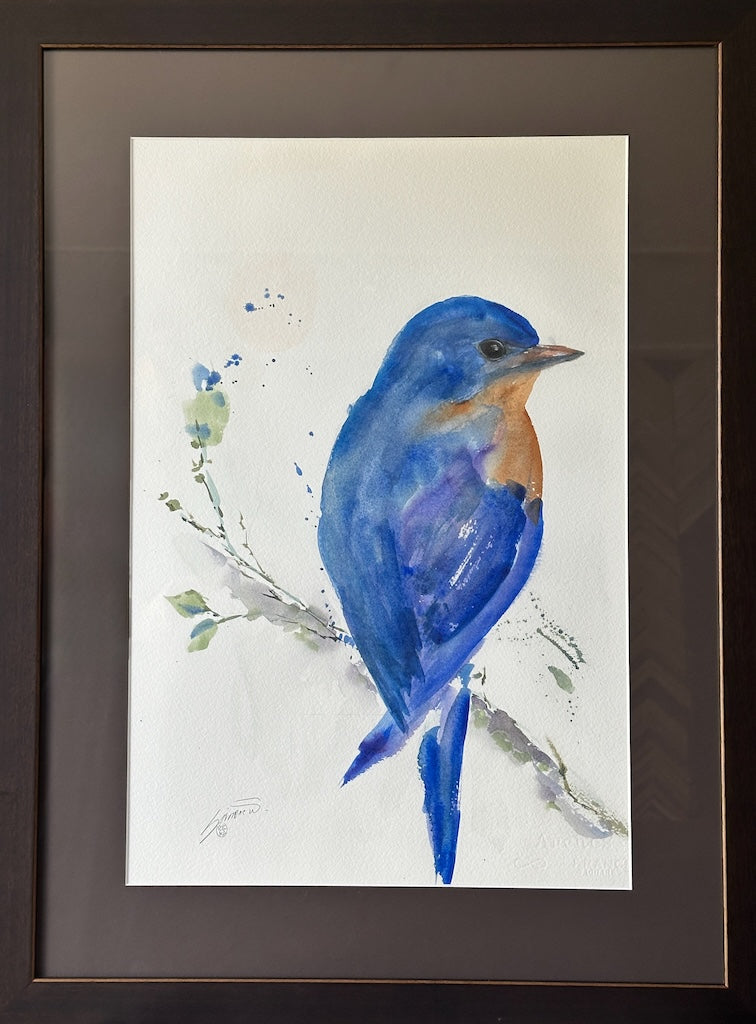 "EASTERN BLUE BIRD 6.25" Original Watercolor/Framed