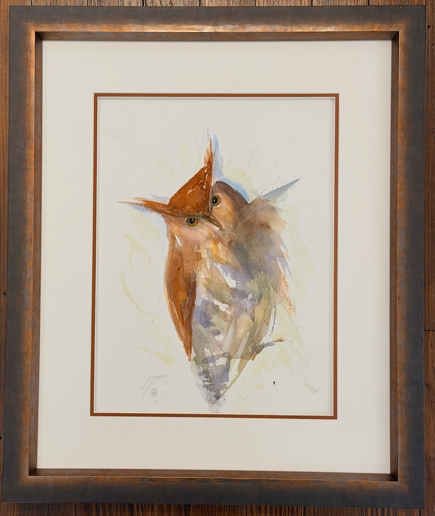 "LITTLE BROWN OWL" ORIGINAL WATERCOLOR/FRAMED