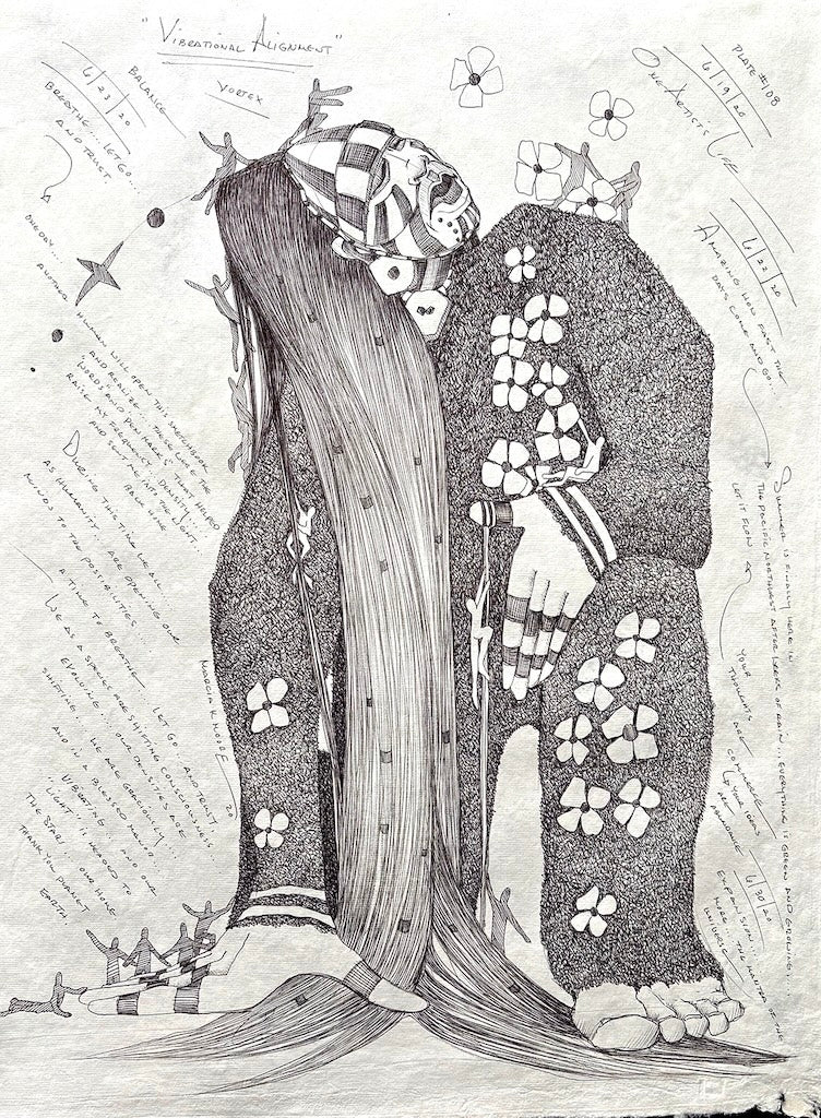 "VIBRATIONAL ALIGNMENT" INK PEN ON HANDMADE PAPER/FRAMED