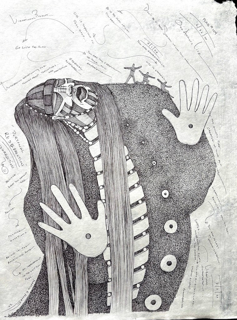 "PERSONAL RESURRECTION" INK PEN ON HANDMADE PAPER/FRAMED