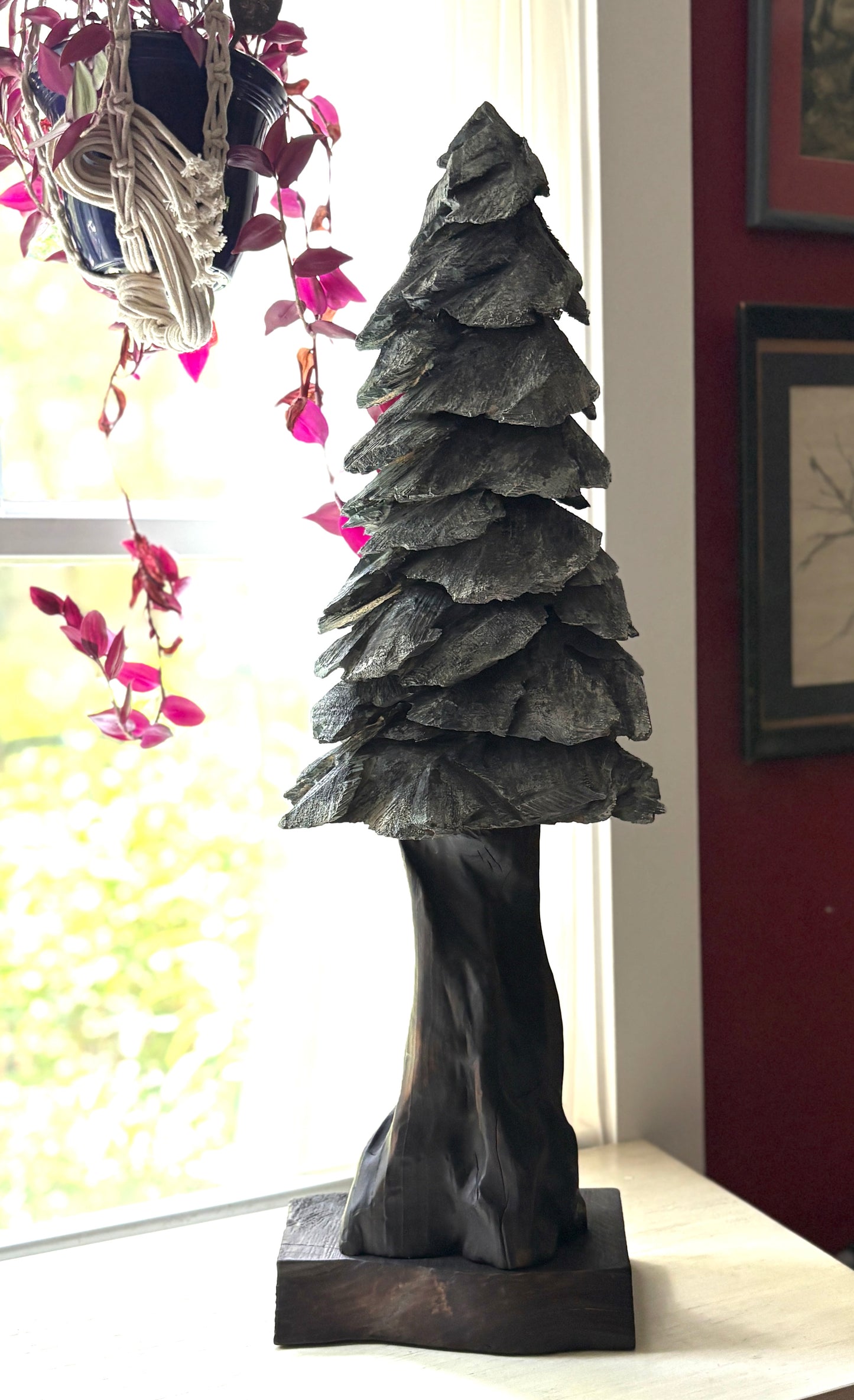 "SUMMER JEWEL" HAND CARVED LEYLAND CYPRESS AND WHITE PINE WITH CHALK PAINT SCULPTURE