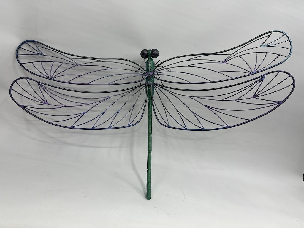 "GREEN AND PURPLE DRAGONFLY WITH VERTICAL WINGS" TABLE/WALL SCULPTURE