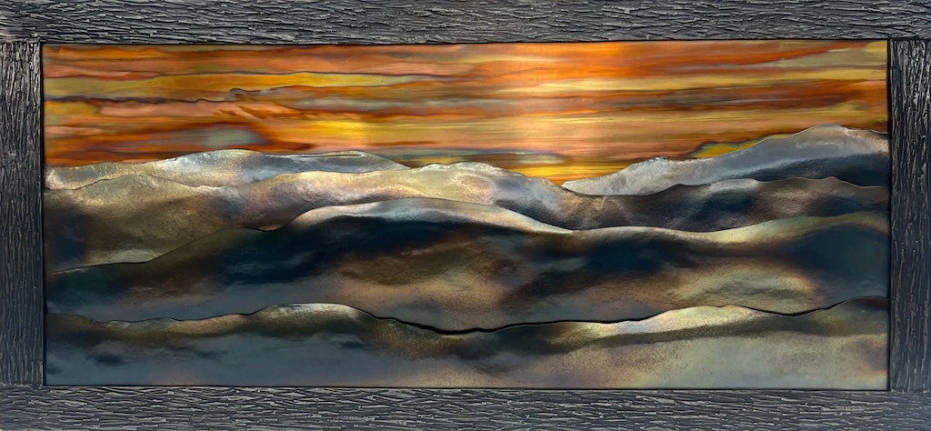 "MOUNTAIN SUNSET 2.3" HAND FORGED METAL WALL HANGING