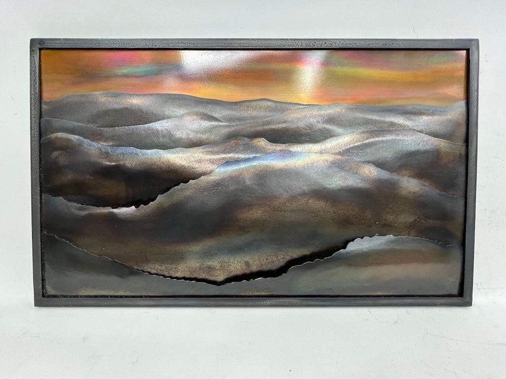 "MOUNTAIN SUNSET 3" HAND FORGED METAL WALL HANGING