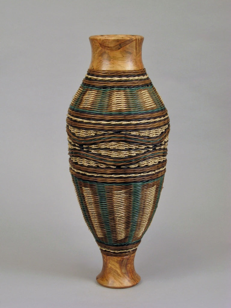 TEAL GENE'S WORMY MAPLE TOP AND BASE MIXED MEDIA BASKETRY