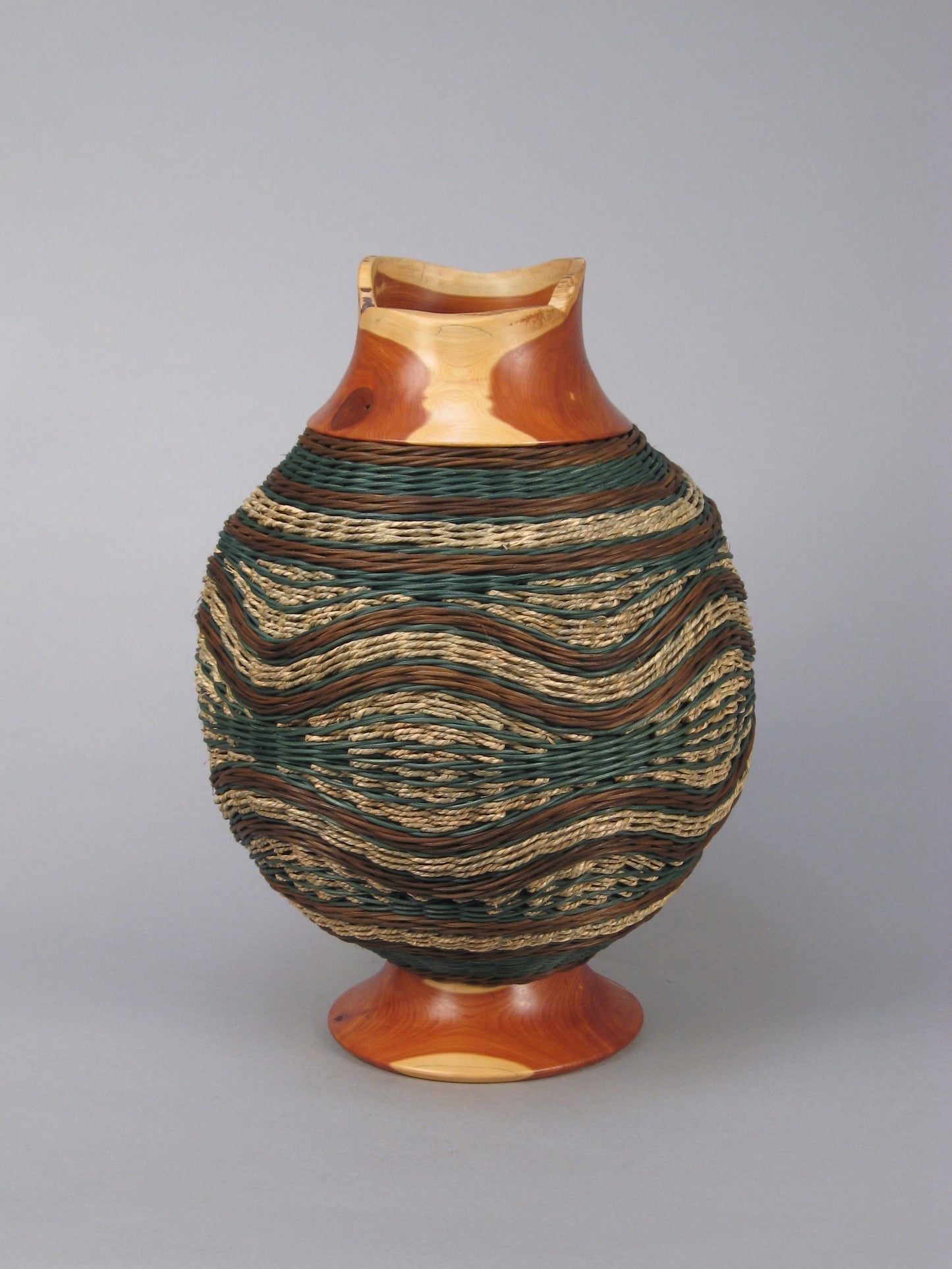 TEAL RIVERS WITH CEDAR MIXED MEDIA WOOD BASKETRY