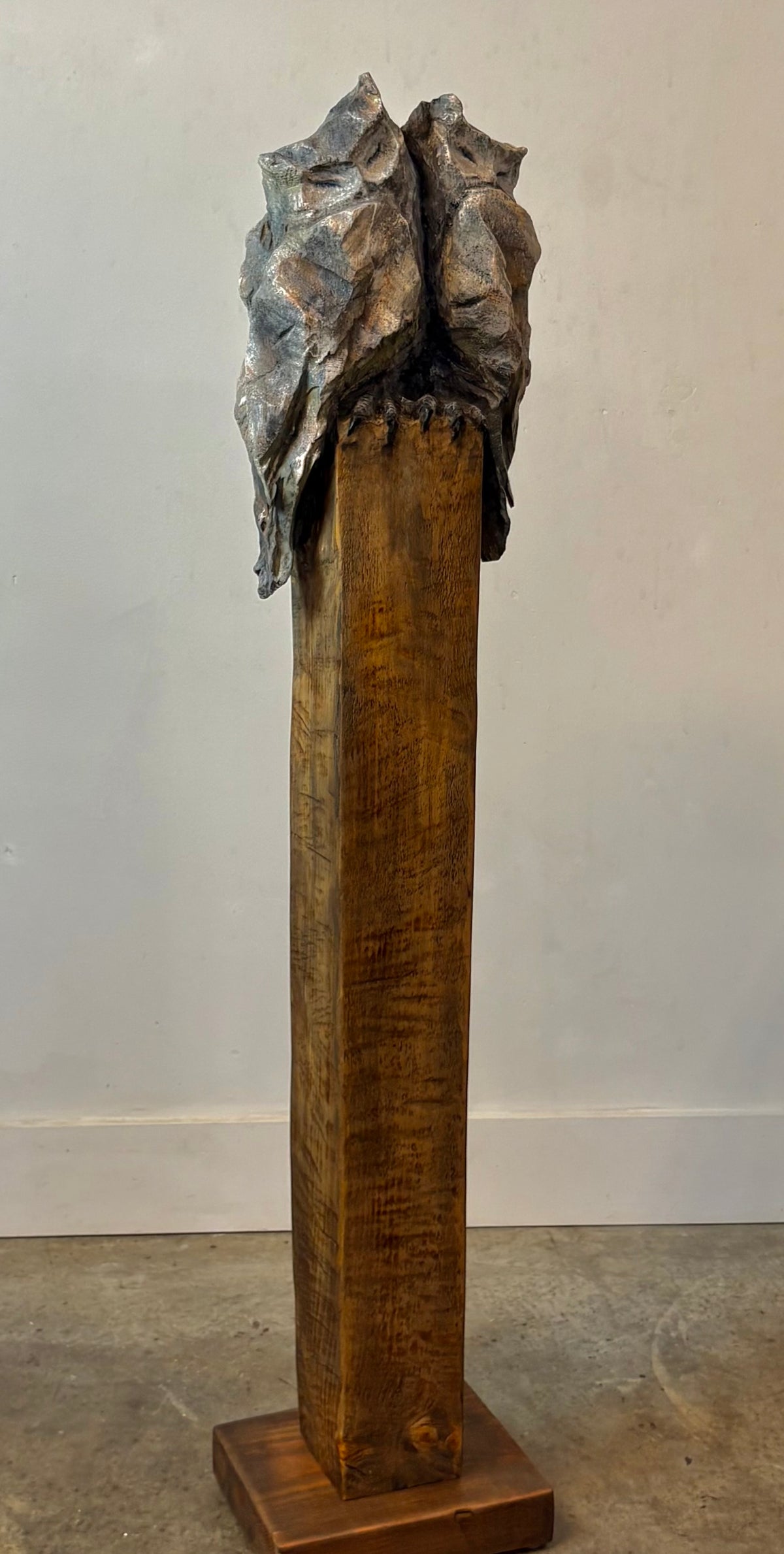 "THE COLOR OF JOY" HAND CARVED WHITE PINE SCULPTURE WITH CHALK PAINT