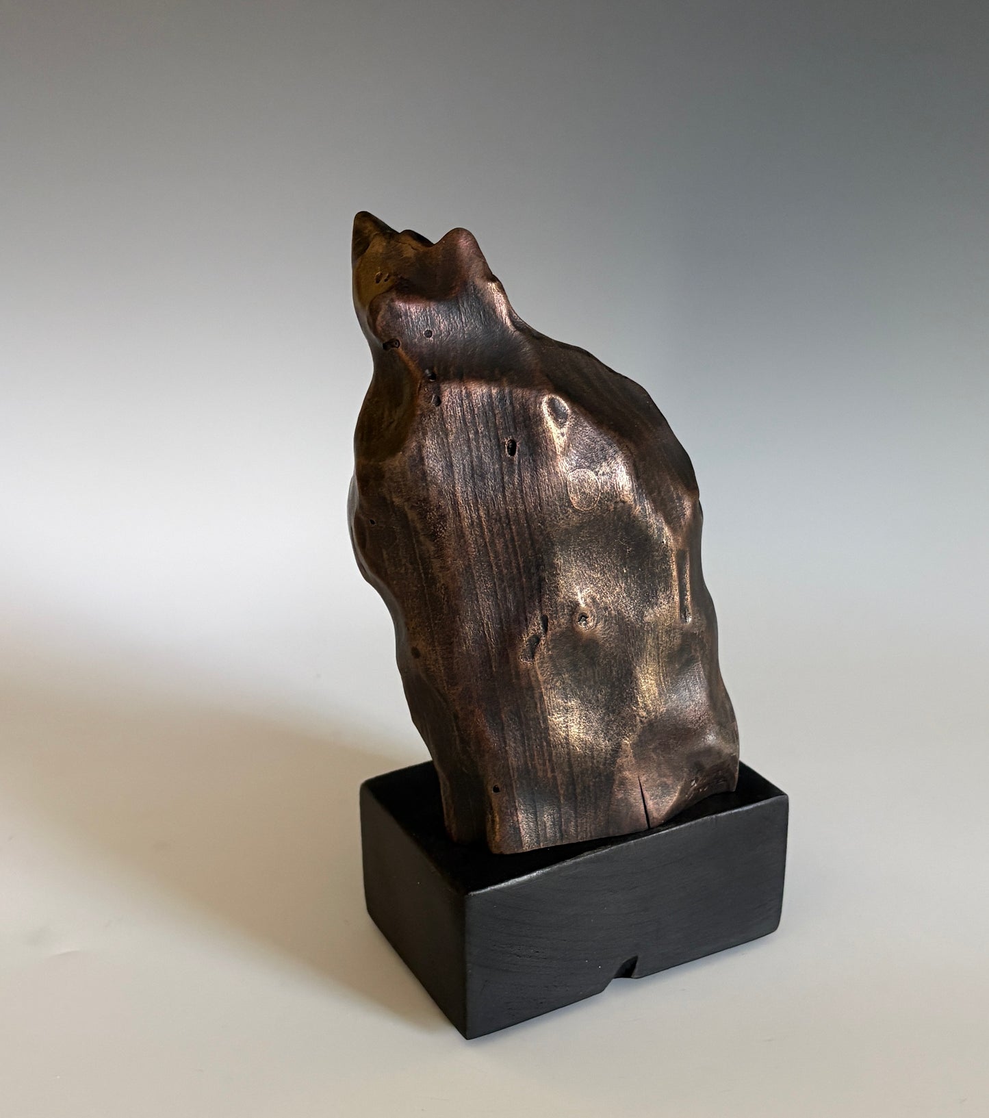 "THE ORATOR" MAPLE, SHOU SUGI BAN & ACRYLICS WOOD SCULPTURE