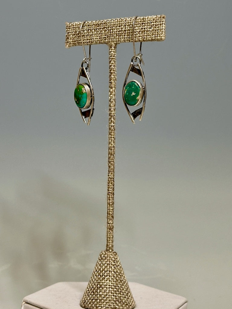 GREEN TURQUOISE EARRINGS WITH LONG EAR WIRE WK116