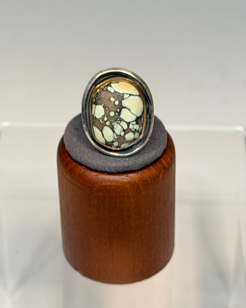 ALOE VARISCITE STERLING AND NU GOLD RING WK135