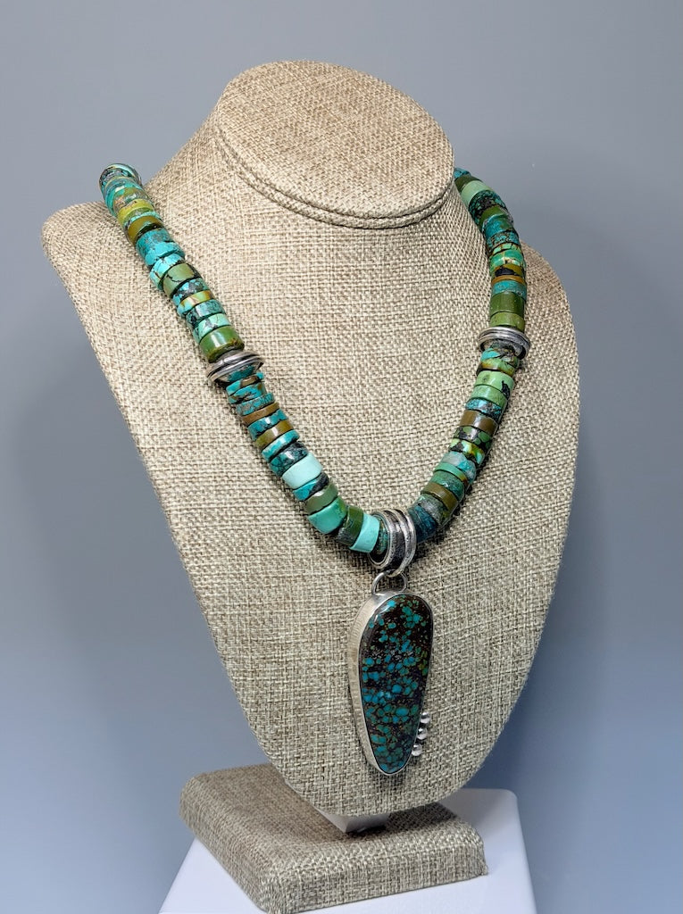 MULTI TURQUOISE BEAD NECKLACE WITH TURQUOISE PENDANT WK162