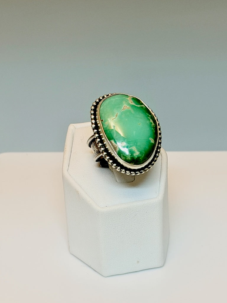 LARGE TURQUOISE WITH SILVER BEADS ADJUSTABLE RING WK164