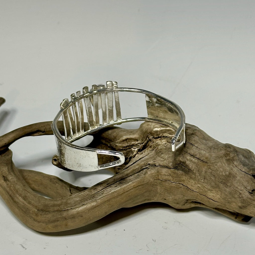 STERLING SILVER CUFF WITH MULTI TEXTURED BARS AND TURQUOISE WK83