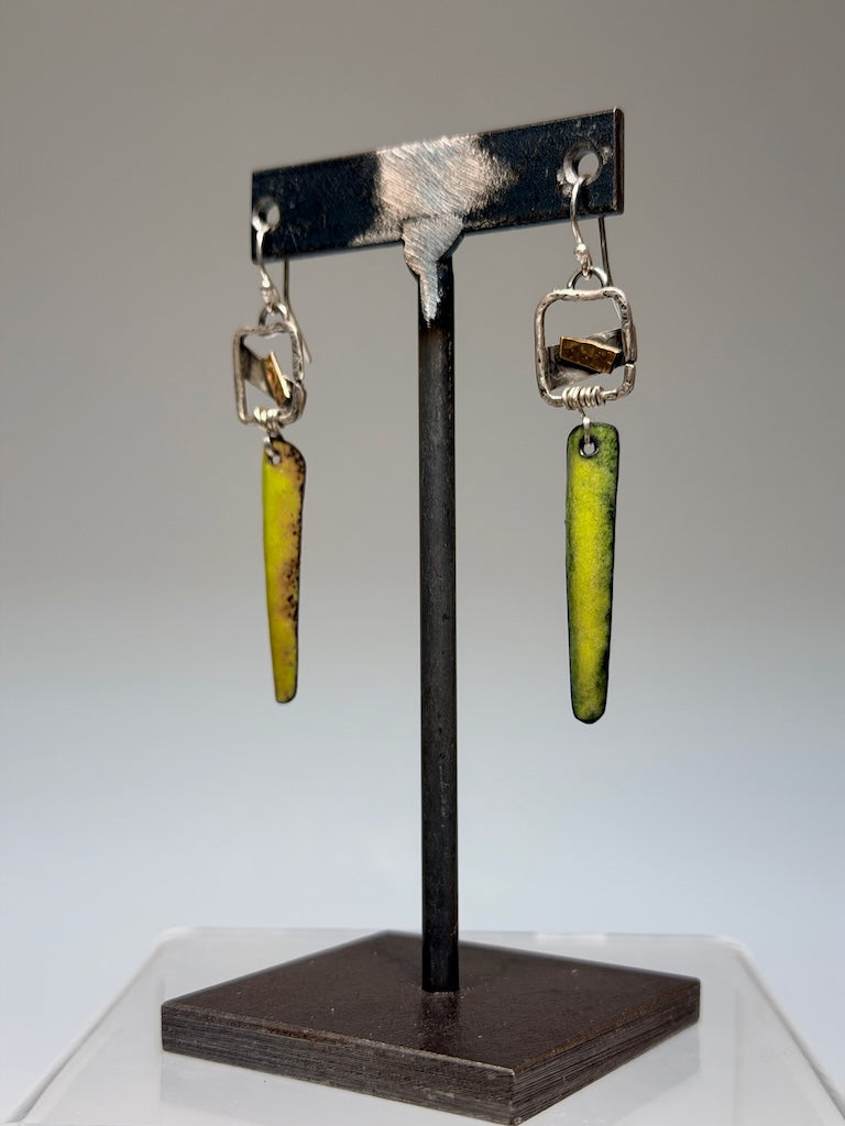 STERLING, NU GOLD, GREEN ENAMEL COPPER EARRINGS WK130