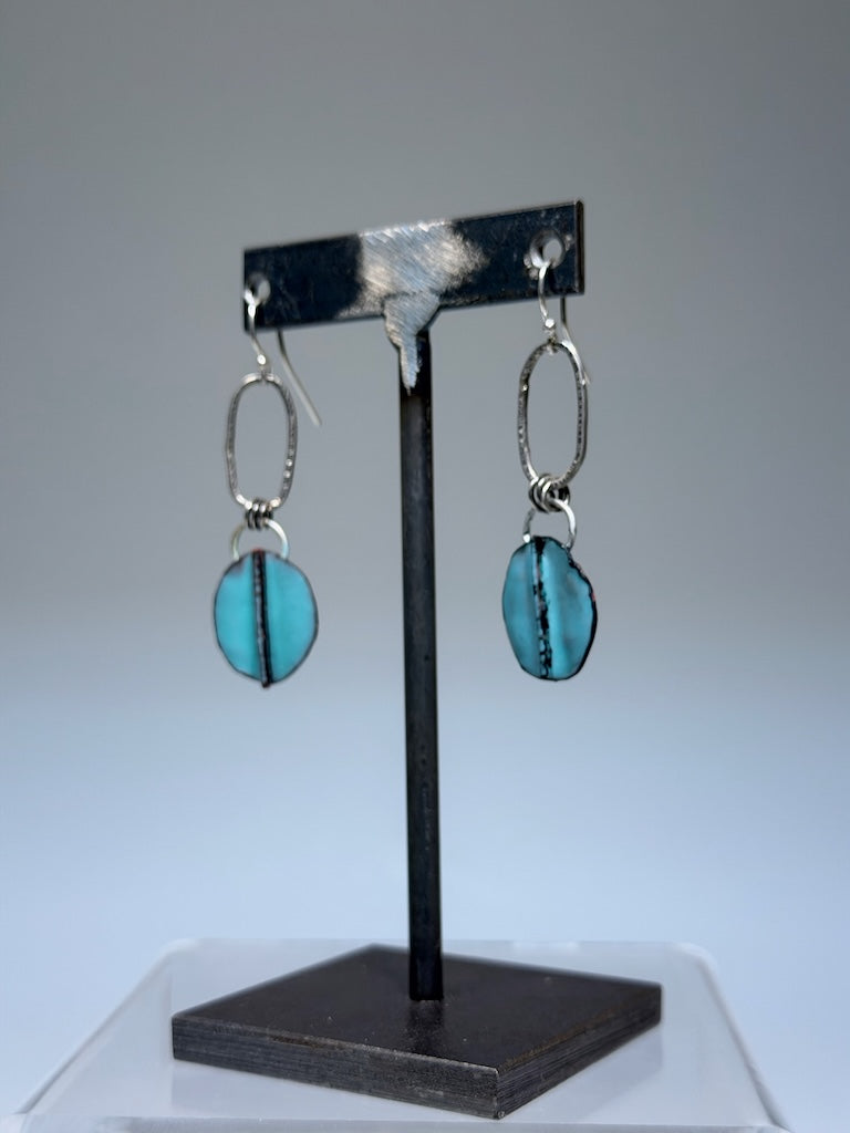 STERLING, LIGHT BLUE ENAMEL EARRINGS WK131