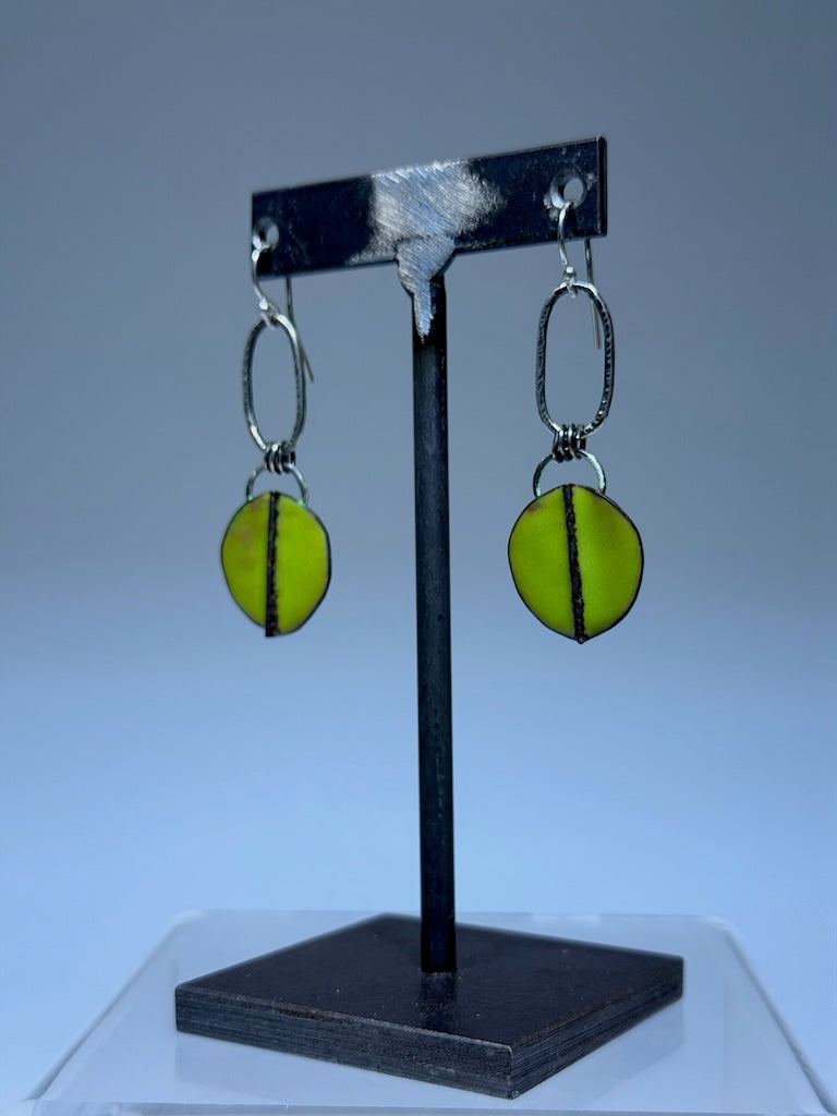 STERLING, CHARTREUSE ENAMEL EARRINGS WK132