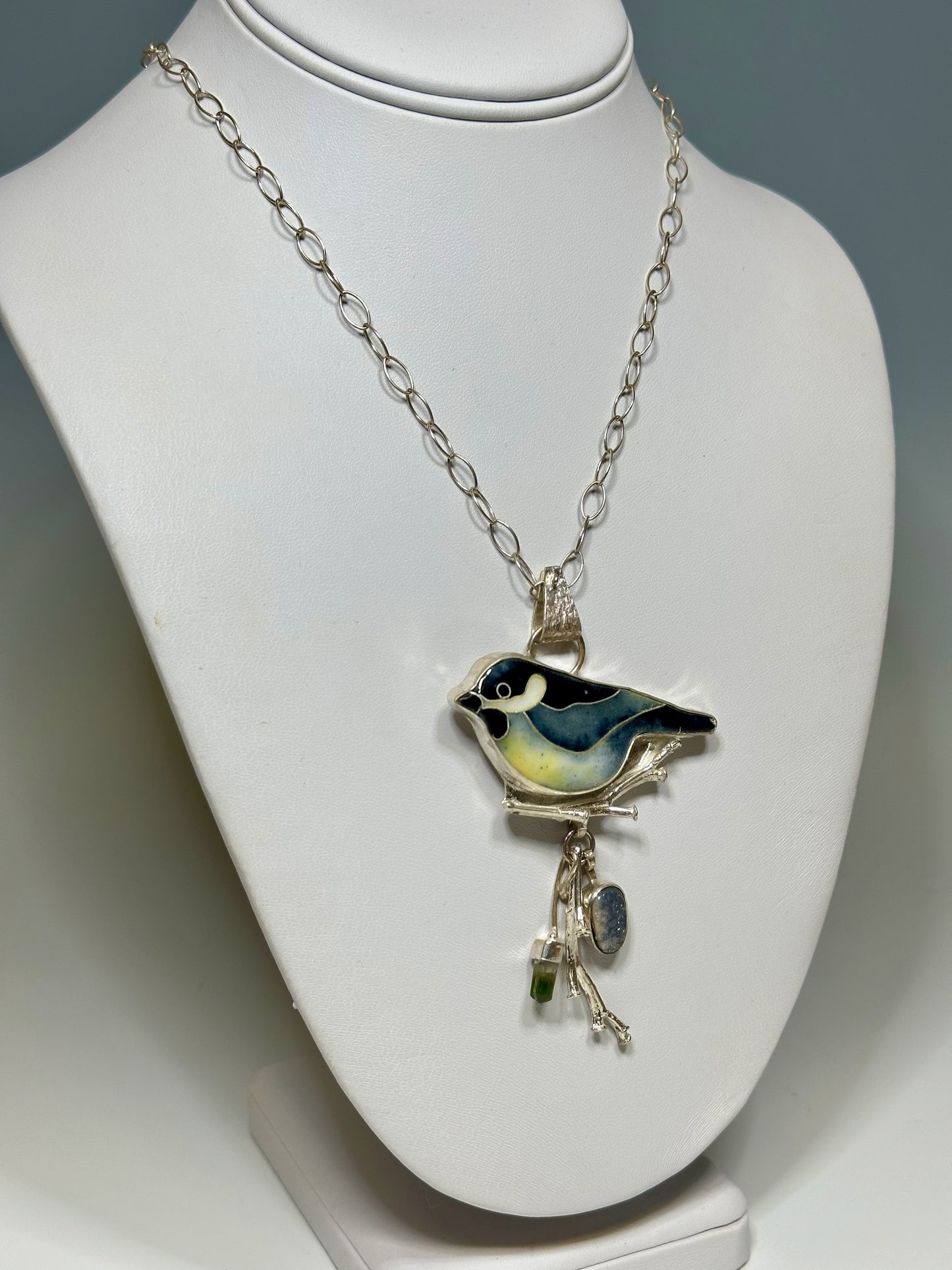 ENAMEL BIRD PENDANT WITH MIXED MEDIA NECKLACE WK47