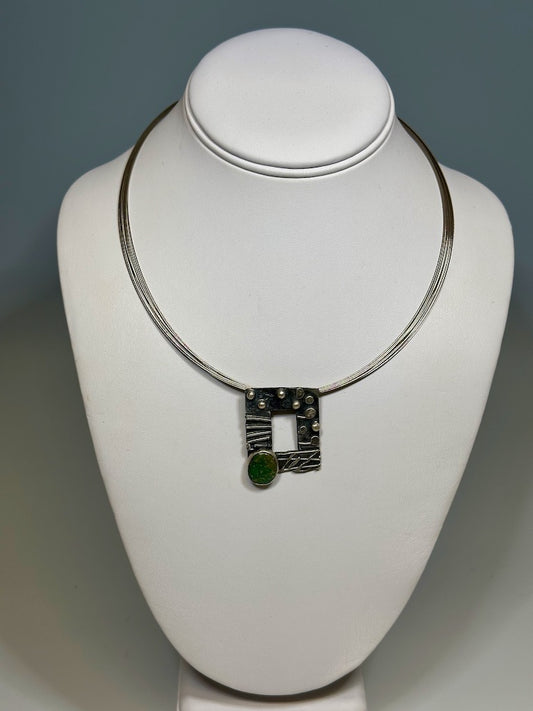 GREEN TURQUOISE FUSED STERLING SILVER RECTANGLE NECKLACE  WK50