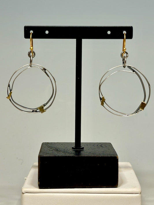 DOUBLE HOOP STERLING SILVER AND GOLD EARRINGS  WK55