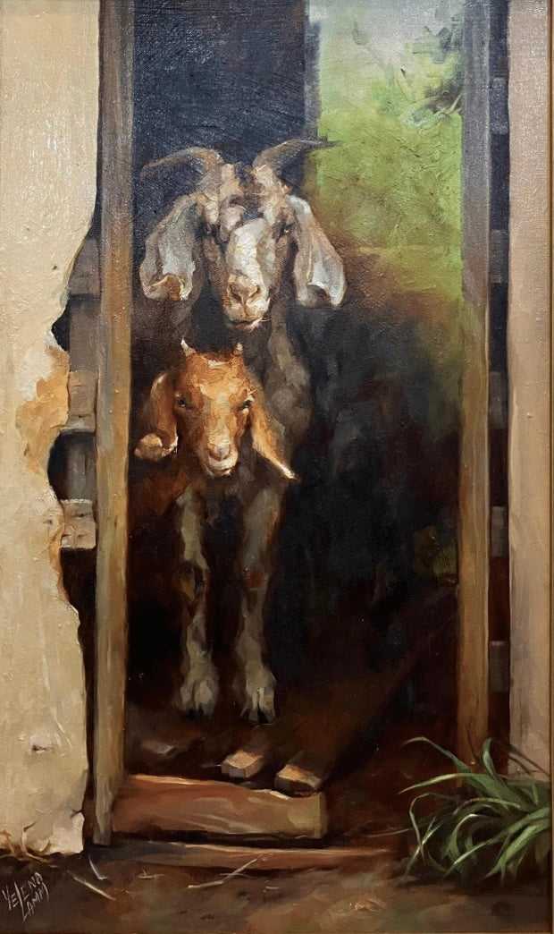 "LOOKING OUT" ORIGINAL OIL ON LINEN/FRAMED