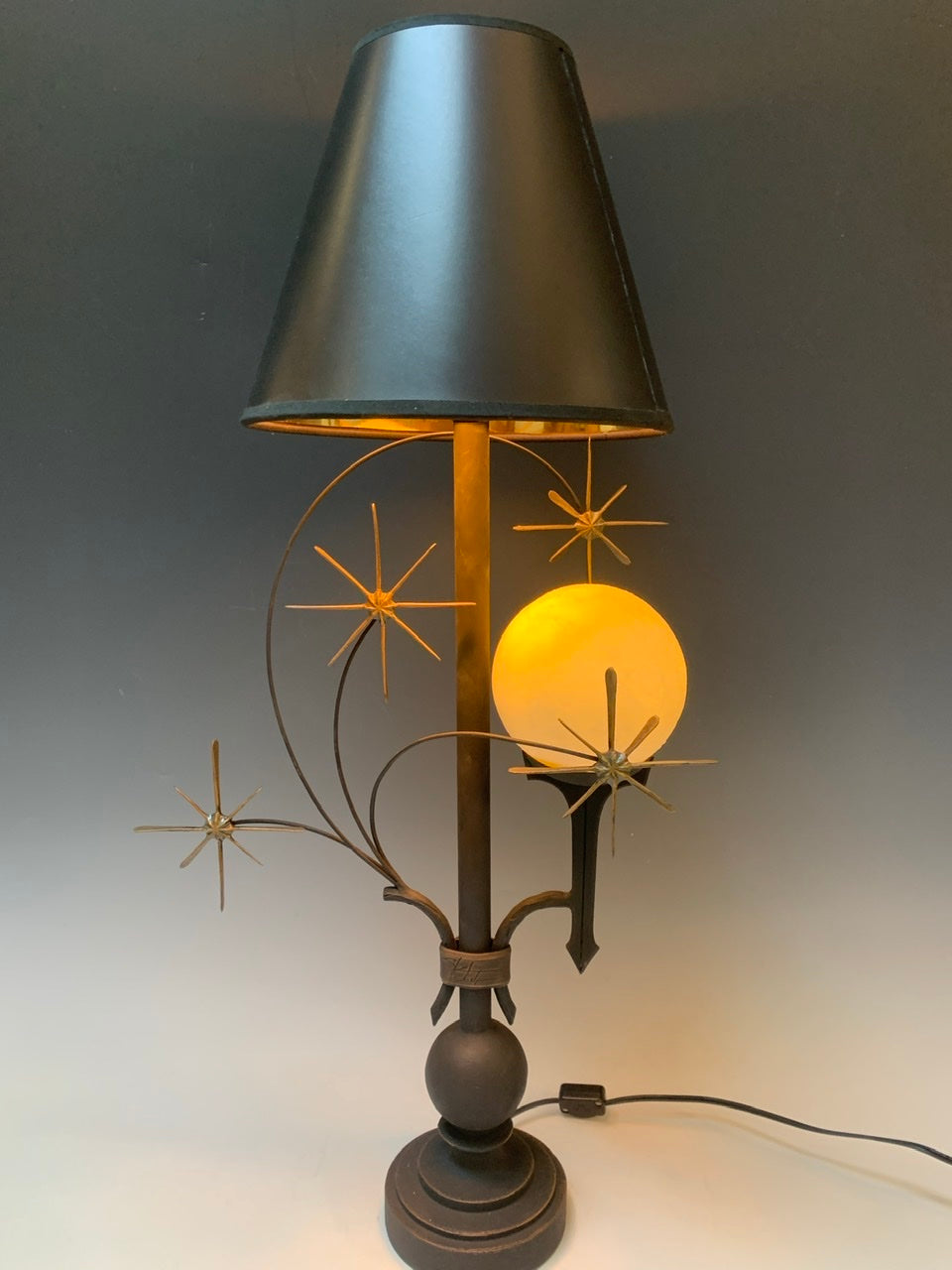 Handmade Moon and Star Table Lamp with Black Shade