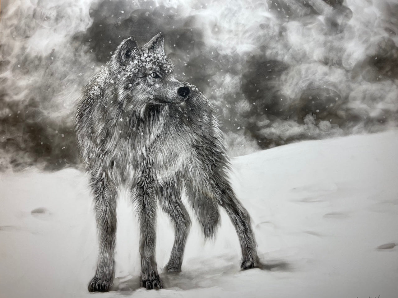 “Winter Morning” Fumage Drawing on Clay Board