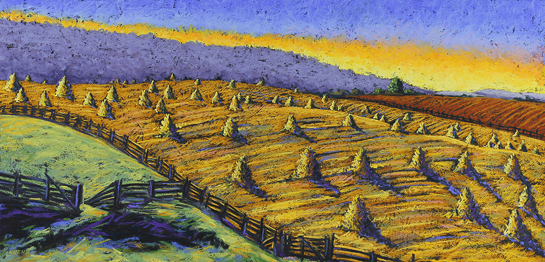 "CORN STALKS AT DUSK" Original Pastel