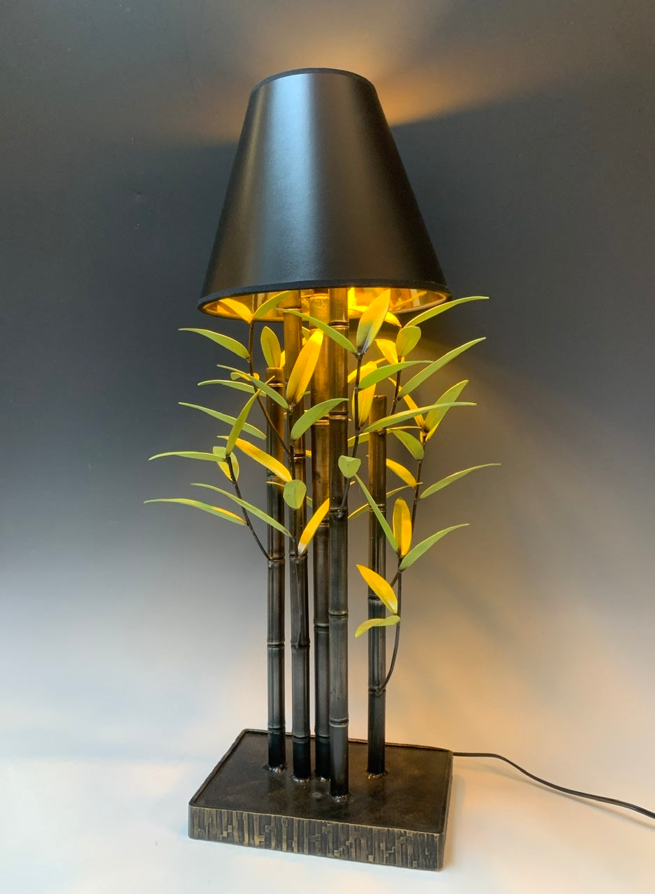 Handmade Green Bamboo Table Lamp with Black Shade