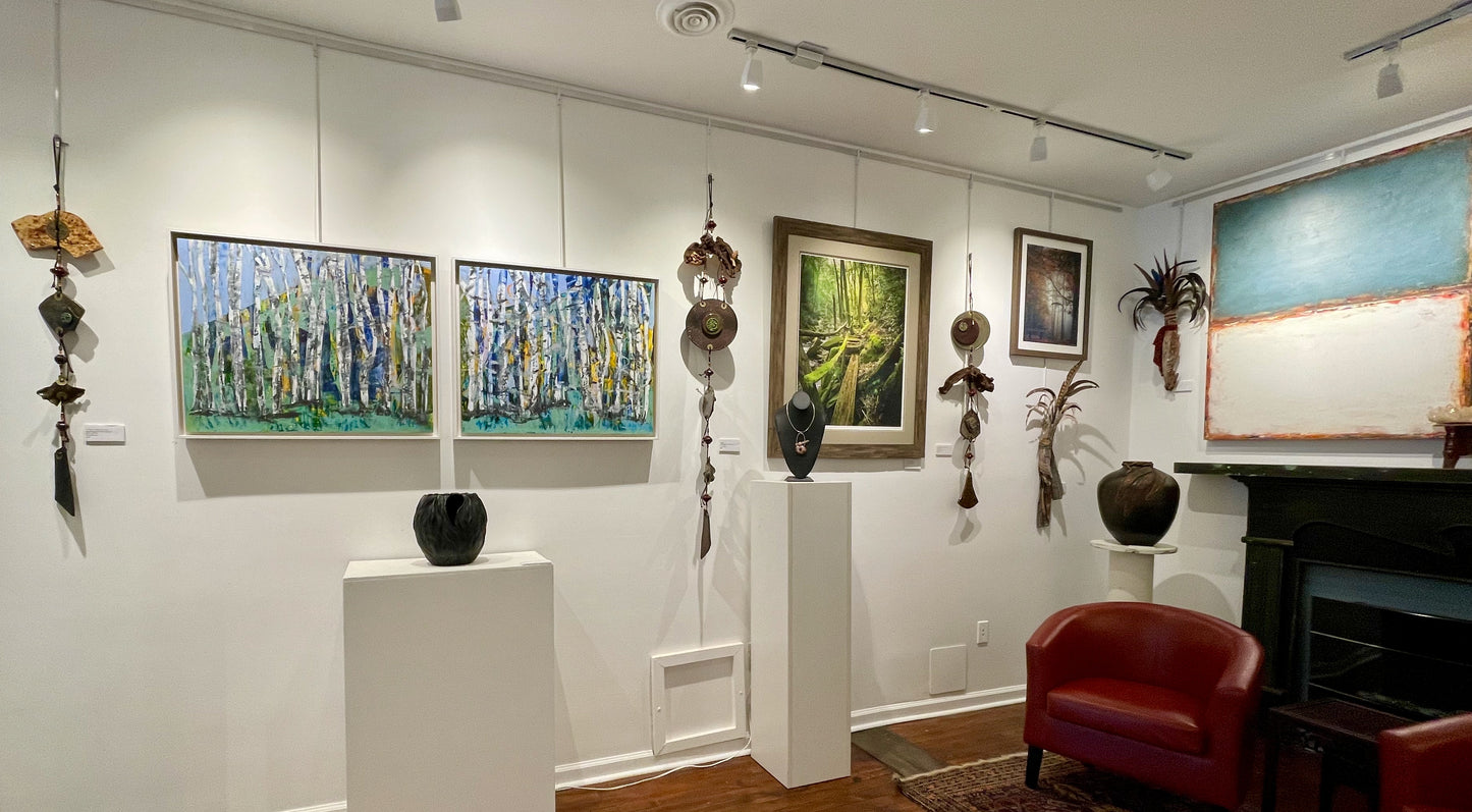 "Kindred Spirits" Original Oil and Cold Wax Diptych Painting with Deep White Wood Frame