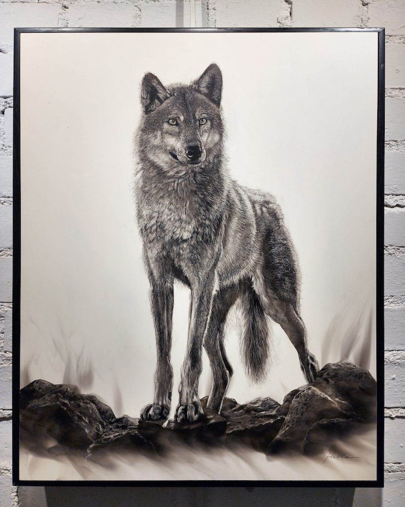 "LONE WOLF" Original Fumage Drawing on Clay Board/Framed