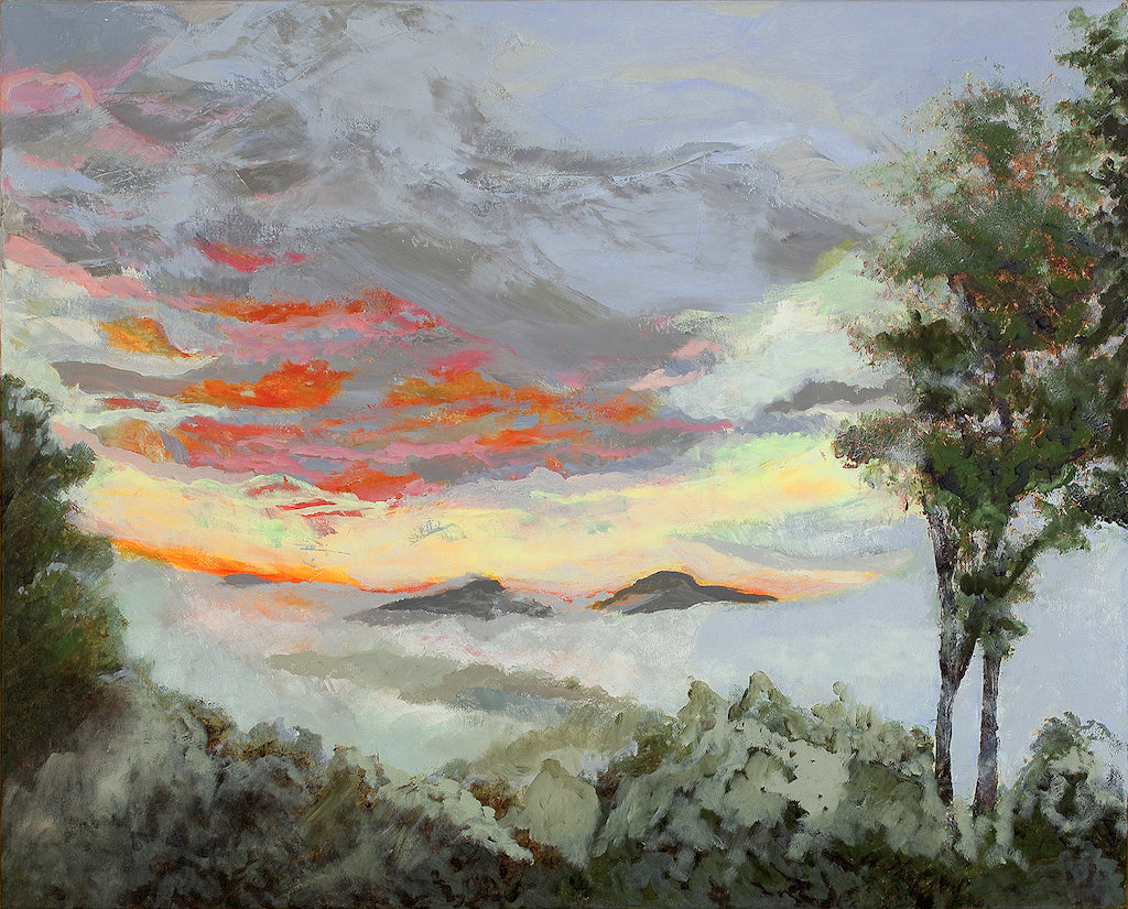 THE MORNING THE MOUNTAINS FLOATED" Framed Oil and Cold Wax on LINEN/framed